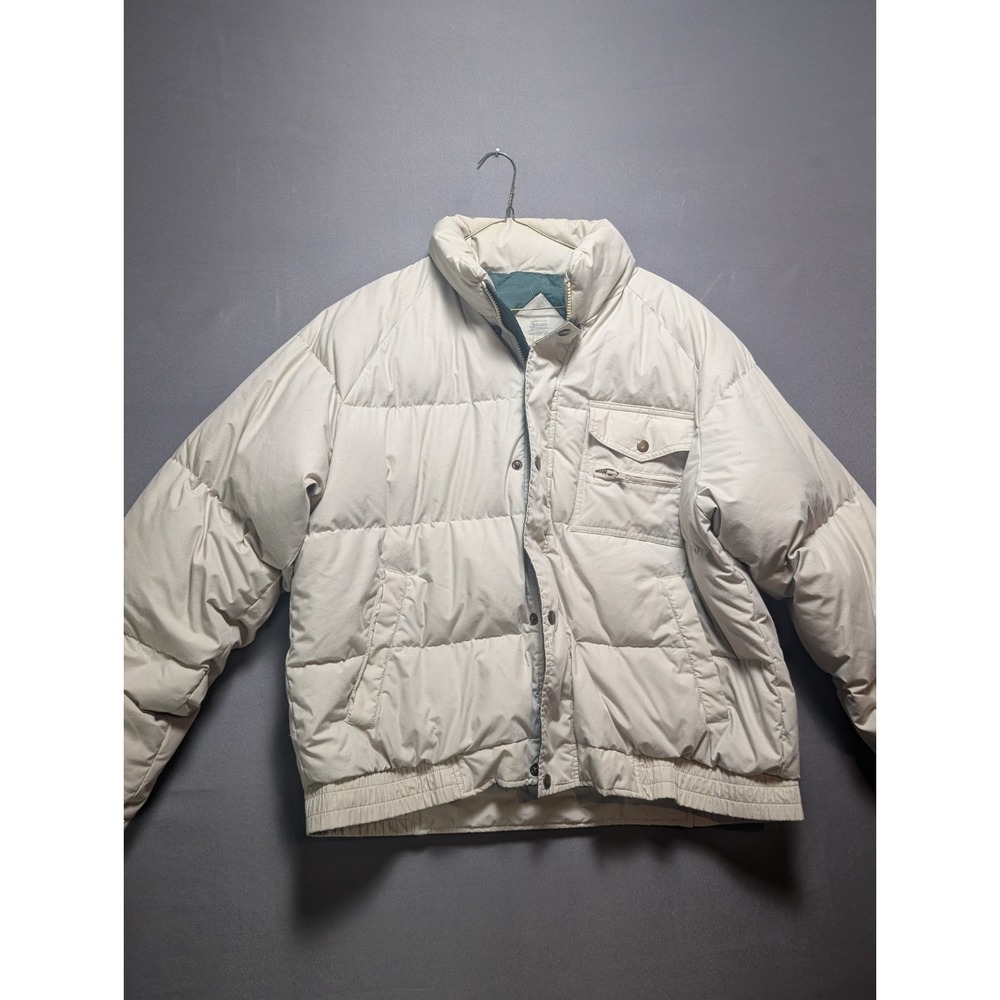 St. John's Bay Puffer Jacket Mens Large Beige Quilted Winter Wear Snap Full Zip